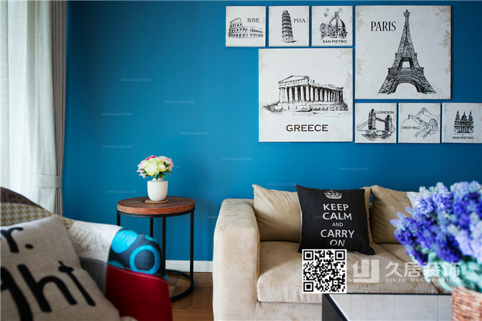 客厅-小摆件-久居装饰 北欧工业风 蓝色与米色的鲜明视觉对比 简约有型的国际风范