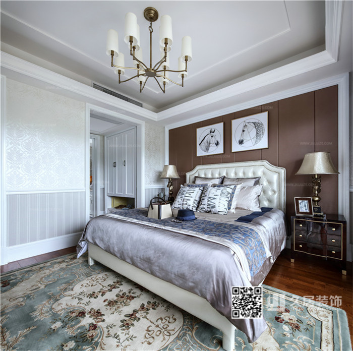法式风格-卧室吊灯-软包床头-卧室衣柜移门-当纯白遇上法式 330㎡法式复古风格